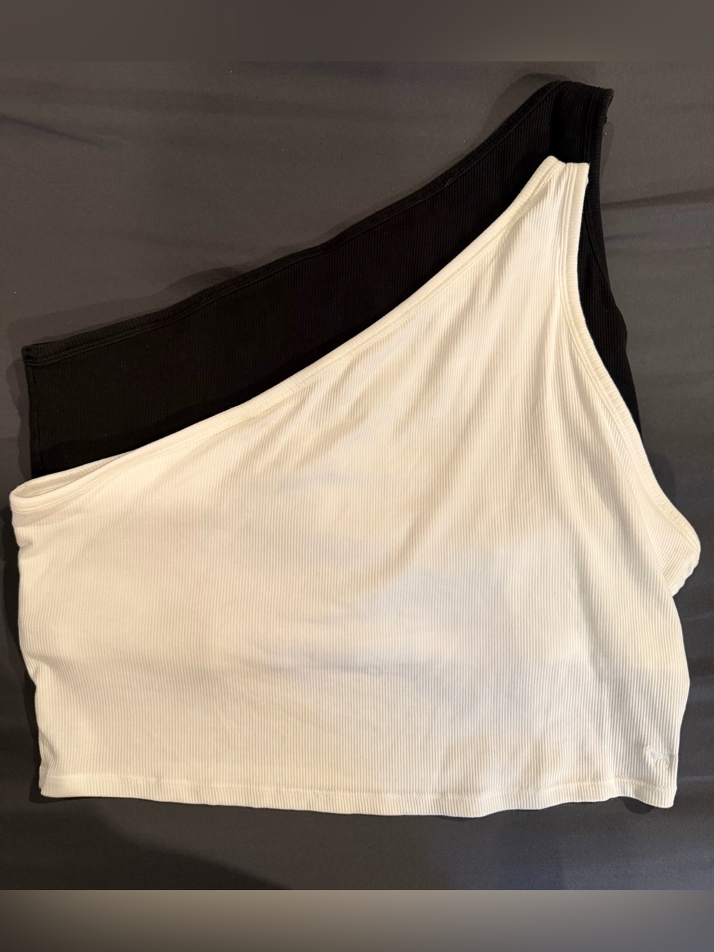 PINK Victoria's Secret Ribbed One-Shoulder Crop Top set of 2